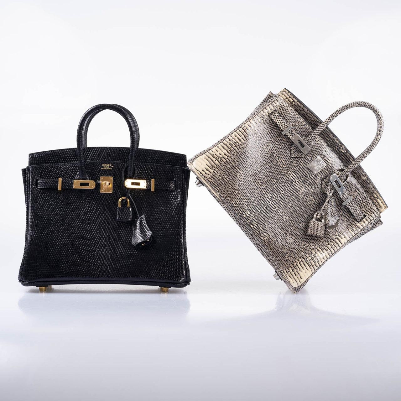 Hermès Birkin 25 Nero Nilo Lizard Borsa con finiture in oro in vendita 5