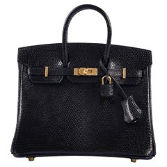 Hermès Birkin 25 Black Nilo Lizard Gold Hardware Bag