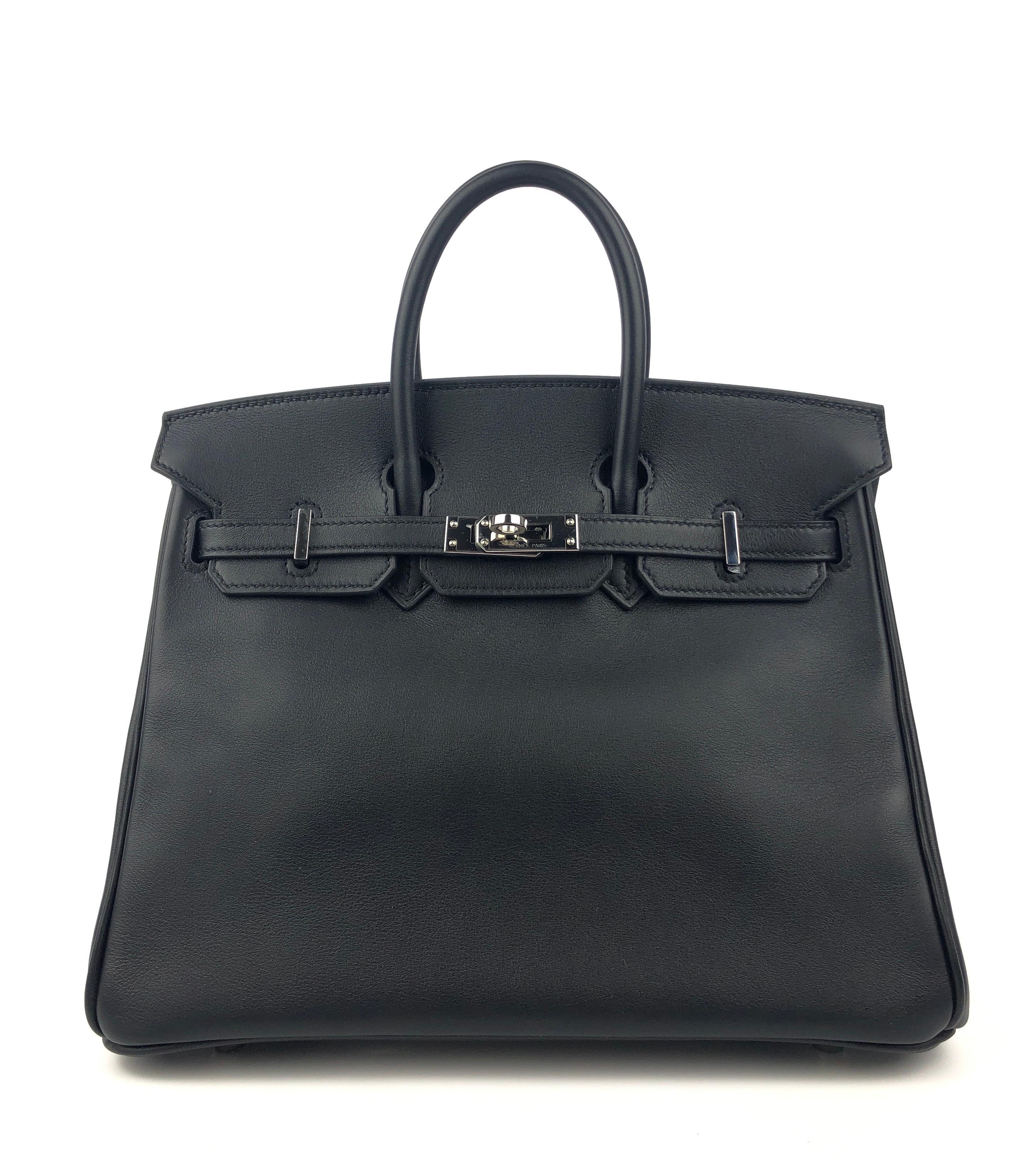 Stunning Hermes Birkin 25 Black Noir Swift Leather Palladium Hardware. Pristine Almost Like New with Plastic on Hardware and Feet. 2017 A Stamp. 

Shop with Confidence from Lux Addicts. Authenticity Guaranteed! 