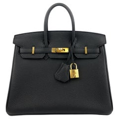 Hermes Birkin 25 Black Noir Togo Leather Handbag Gold Hardware 2020