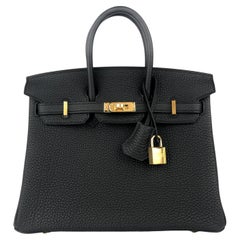Hermes Birkin 25 Black Noir Togo Leather Handbag Gold Hardware 2022