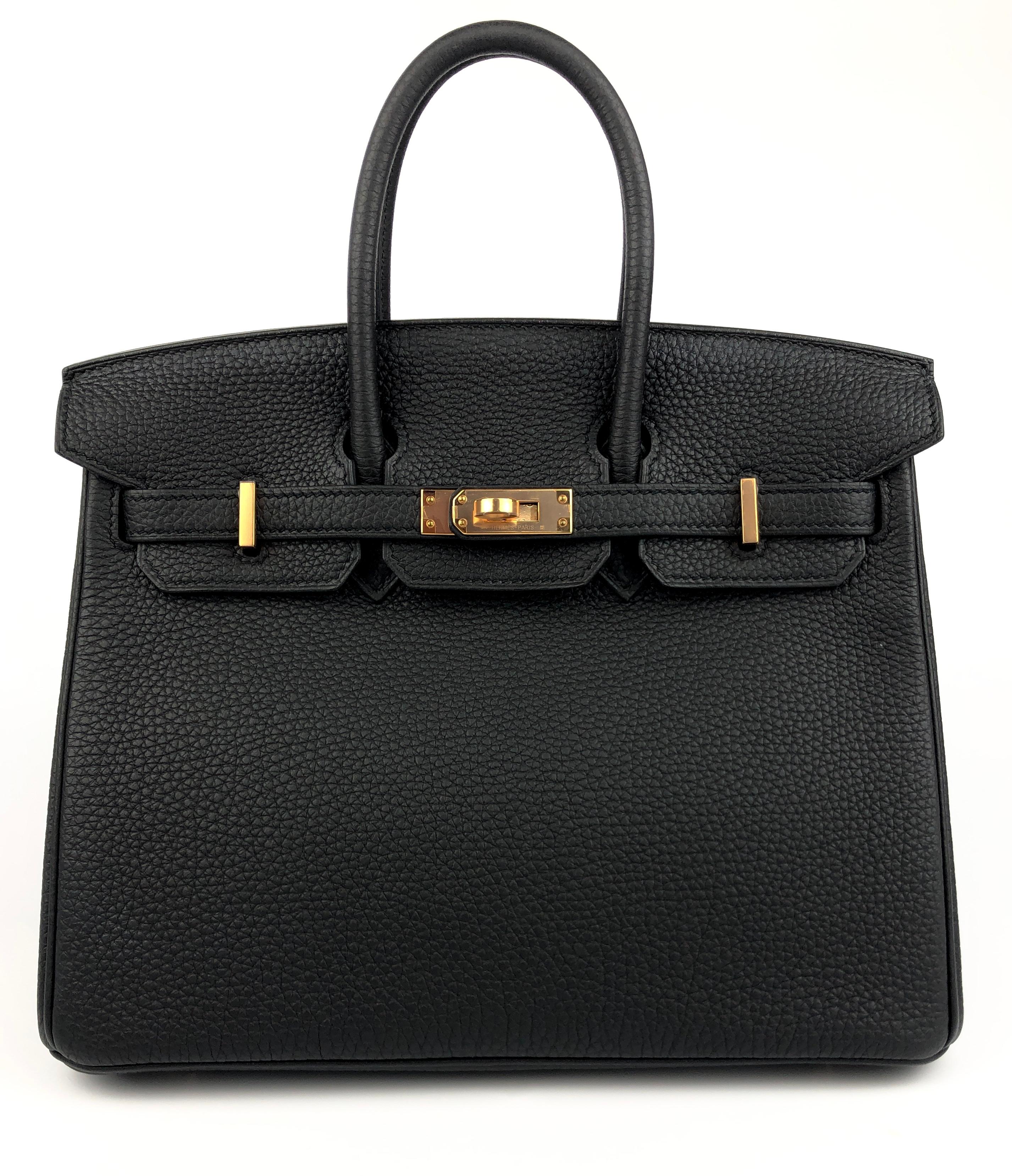 Hermes Birkin 25 Black Noir Togo Leather Handbag Rose Gold Hardware at