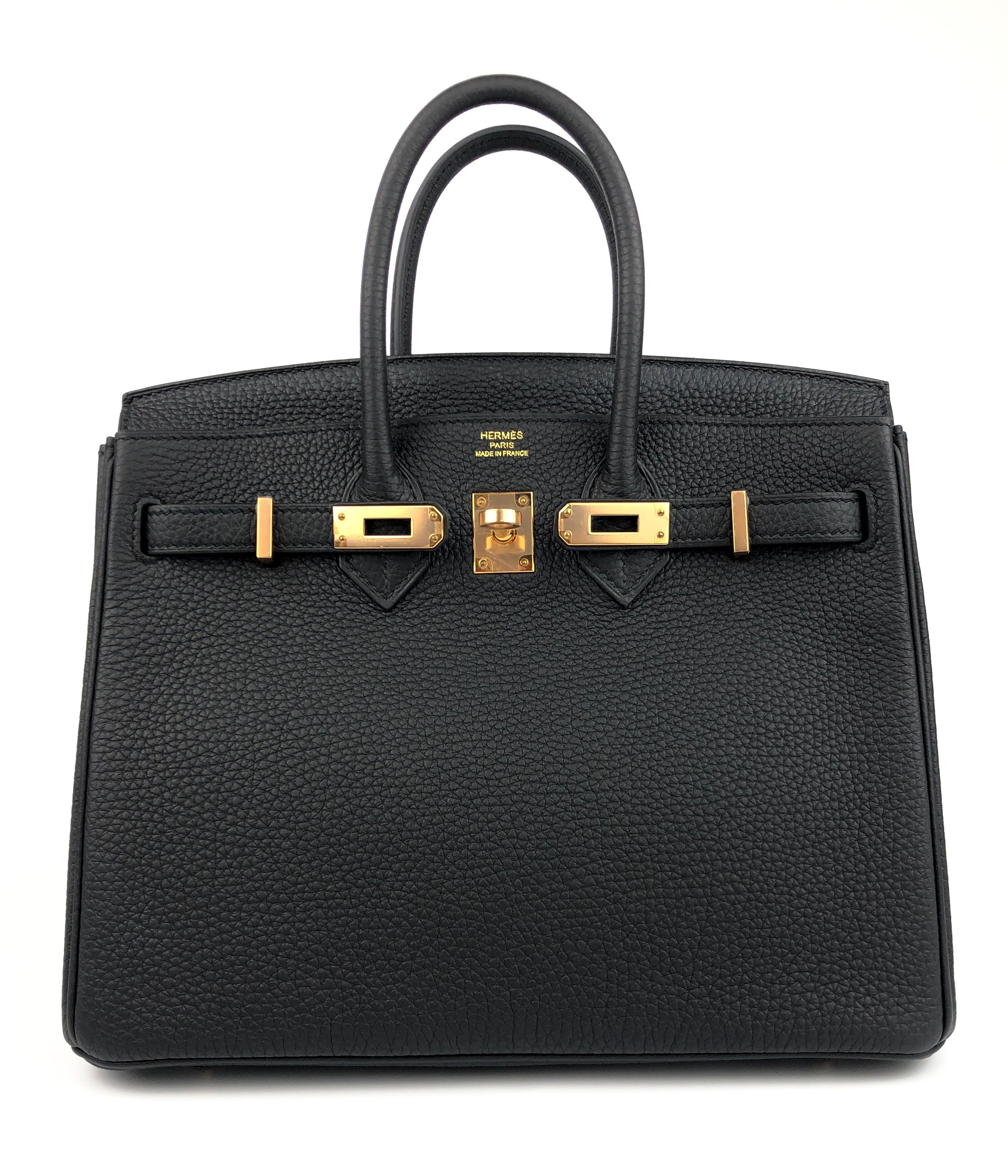 Hermes Birkin 25 Black Noir Togo Leather Handbag Rose Gold Hardware  In New Condition In Miami, FL