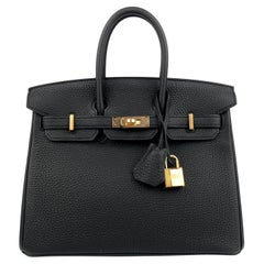 Hermes Birkin 25 Black Noir Togo Leather Handbag Rose Gold Hardware