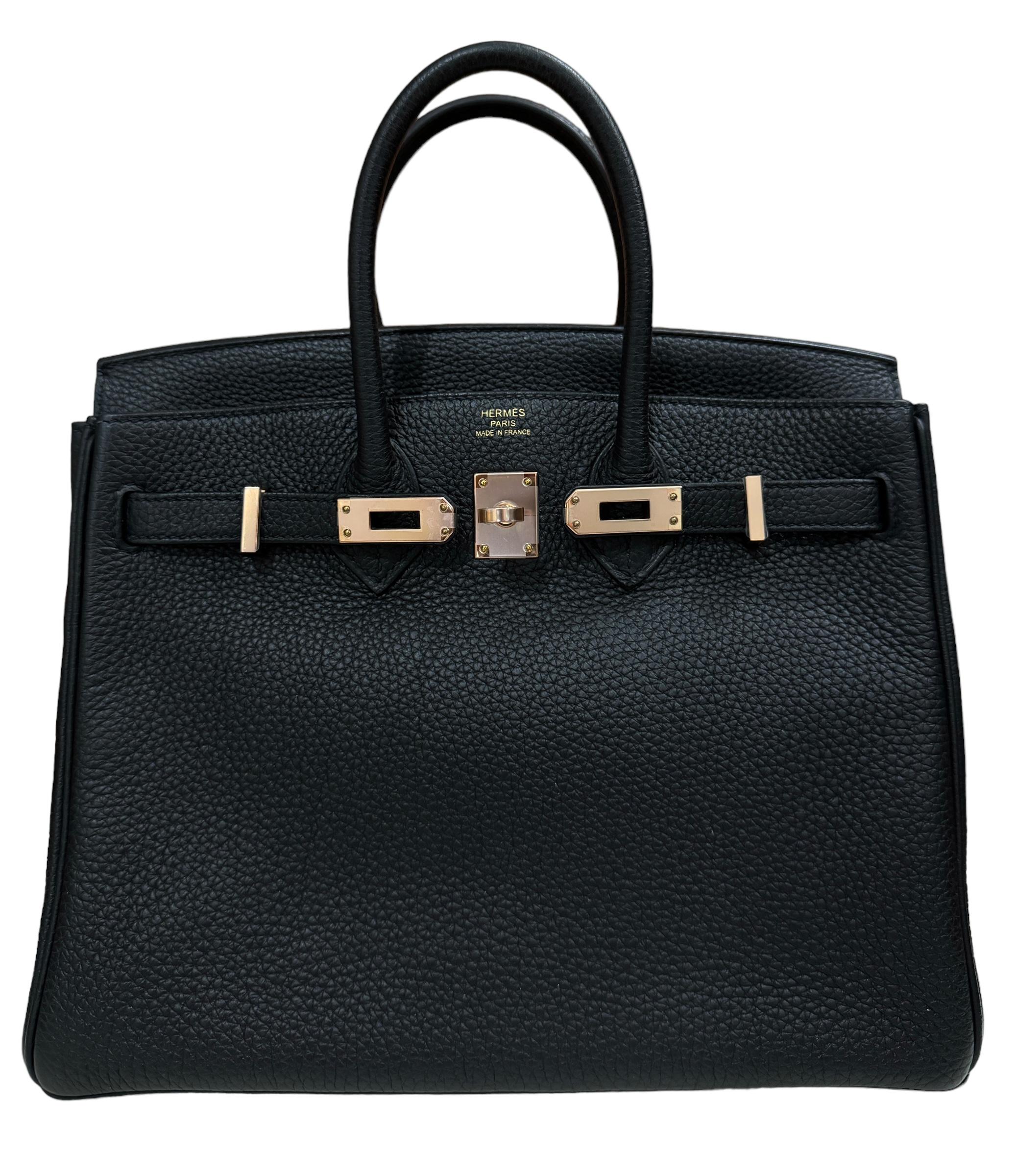 Hermes Birkin 25 Black Noir Togo Leather Handbag Rose Gold Hardware RARE 1