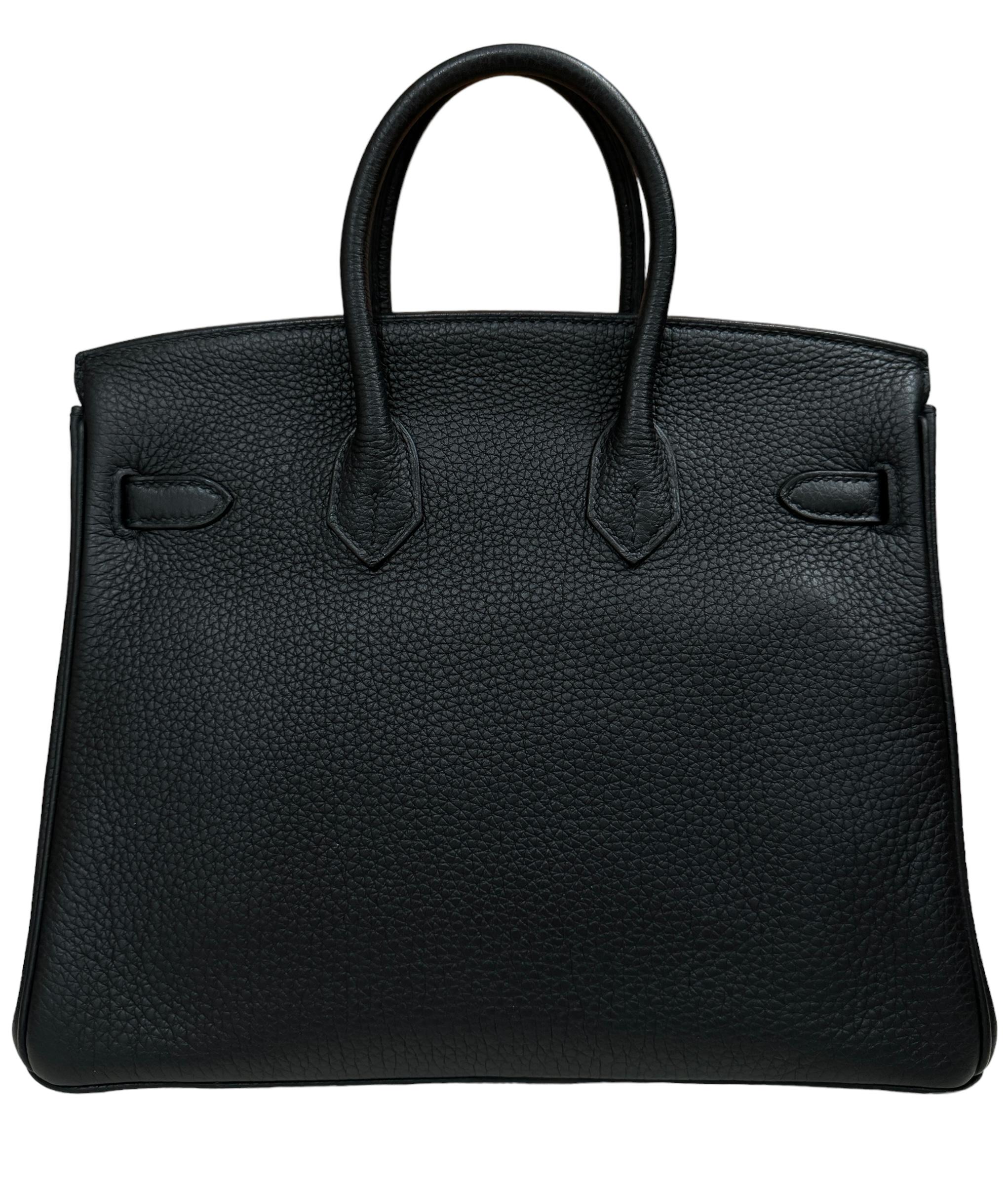 Hermes Birkin 25 Black Noir Togo Leather Handbag Rose Gold Hardware RARE 2