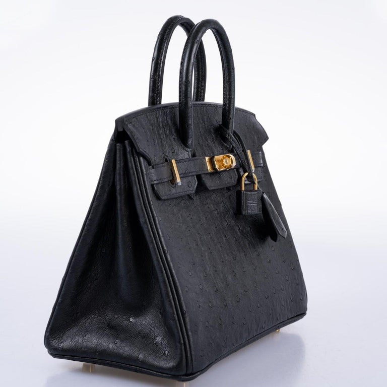 Hermès Birkin 25 Black Ostrich Gold Hardware Bag For Sale at 1stDibs