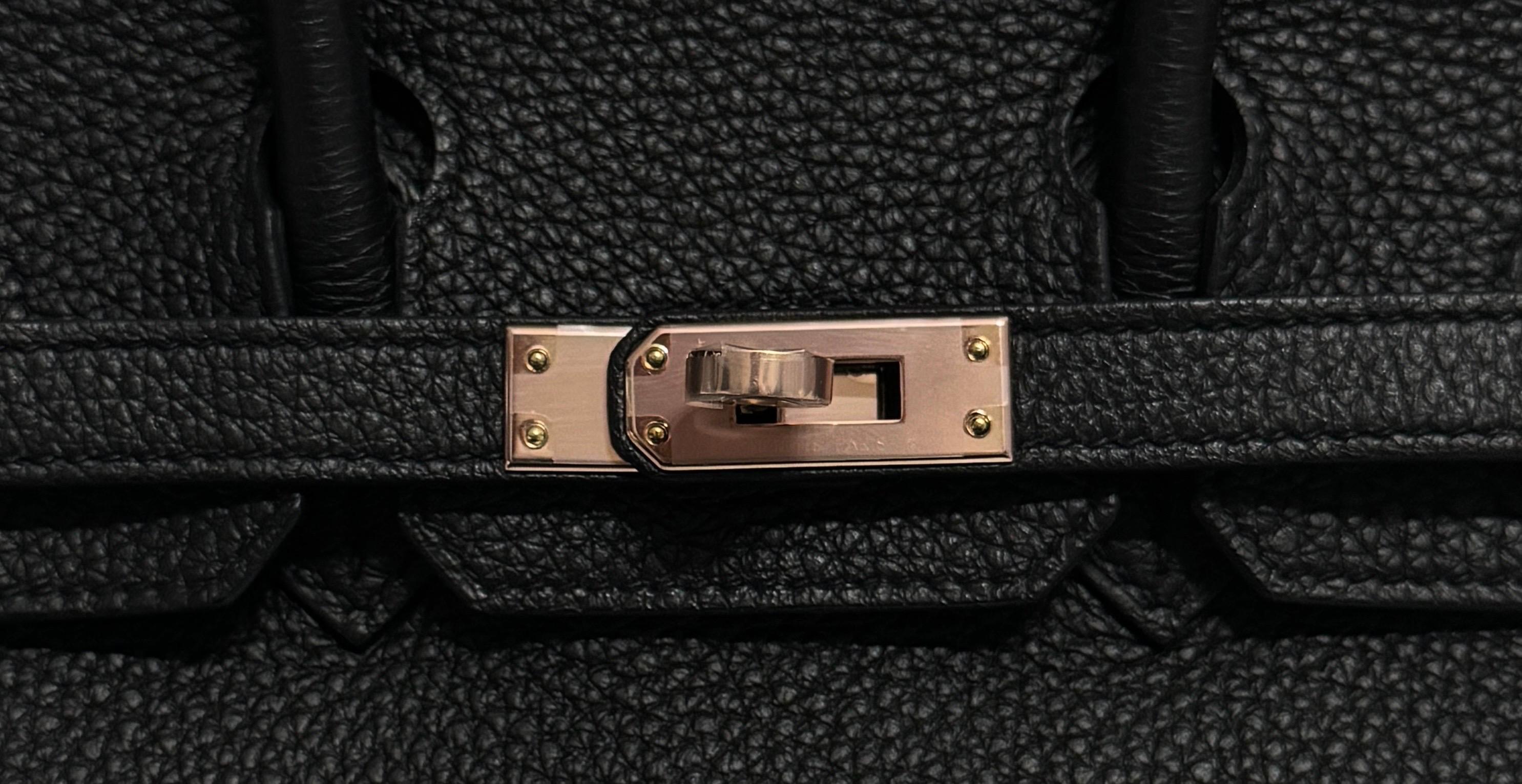 Hermès Birkin 25 black rose gold hardware In New Condition For Sale In Miami, FL