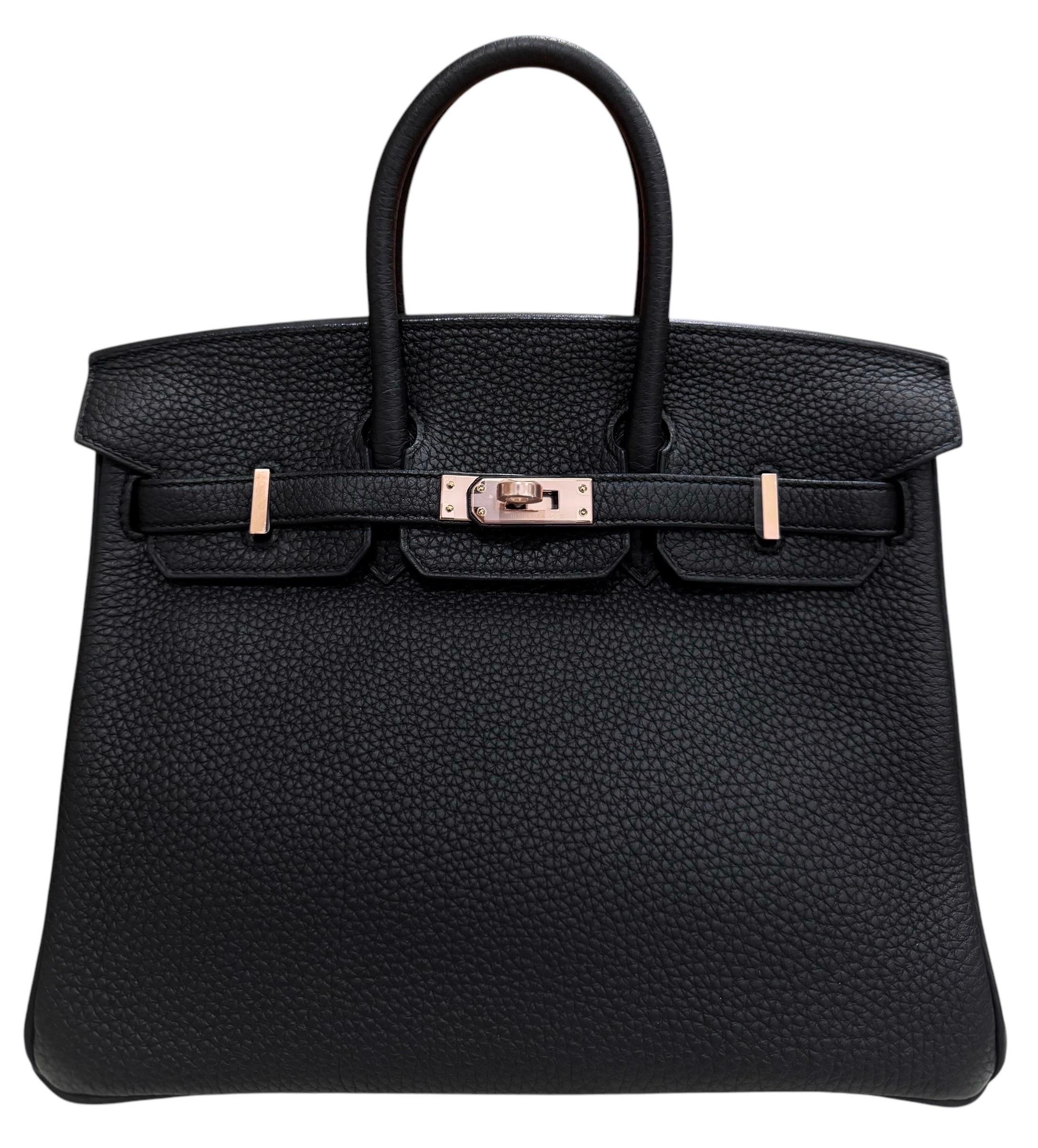 Women's or Men's Hermès Birkin 25 black rose gold hardware For Sale