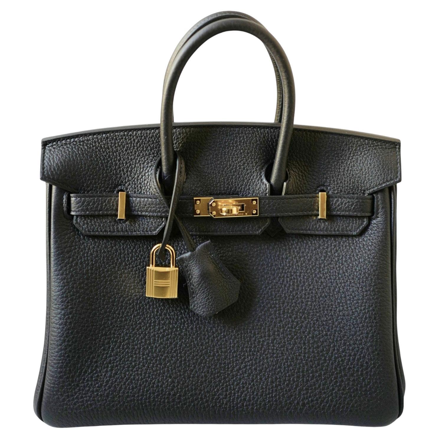 Hermès Birkin 25 in pelle nera di Togo con hardware dorato K.K.