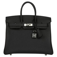 Hermes Birkin 25 Black Togo Leather With Palladium Hardware Handbag