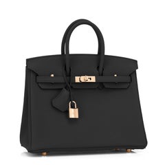 Hermes Birkin 25 Black Togo Rose Gold Hardware Bag Jewel Y Stamp, 2020