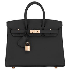 Hermes Birkin 25 Black Togo Rose Gold Hardware Bag Jewel Y Stamp, 2020