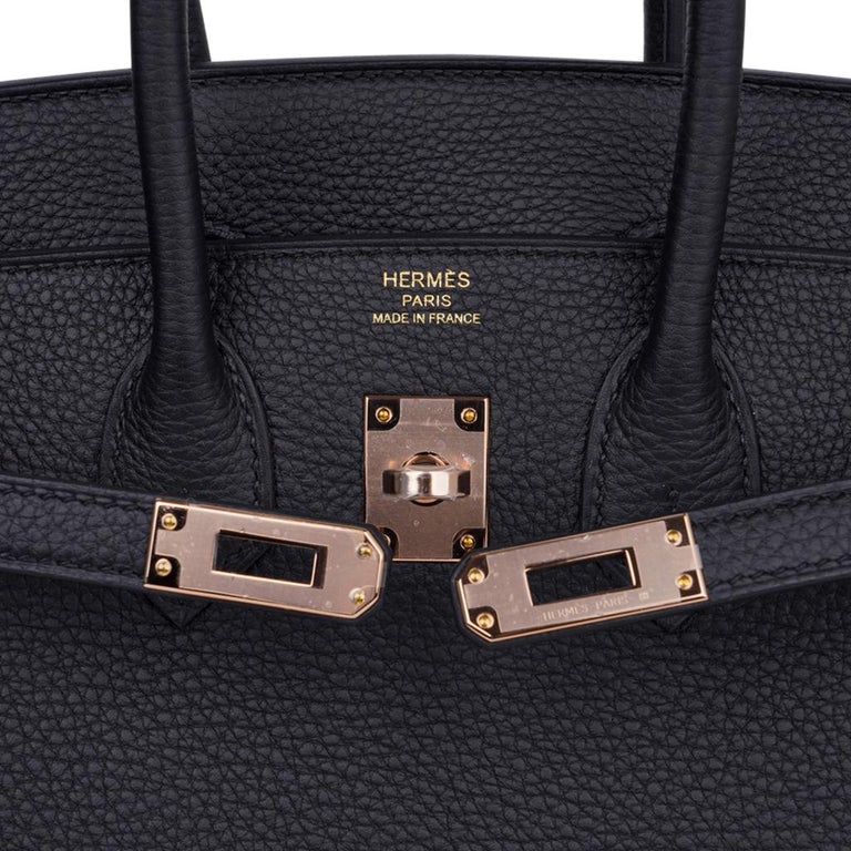 Hermes Birkin 25 Black Bag Rose Gold Hardware Togo Leather