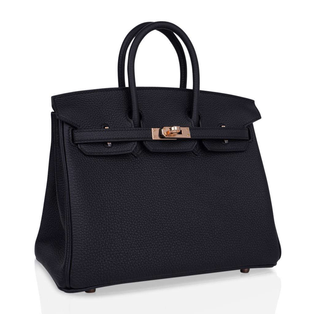 Hermes Birkin 25 Black Togo Rose Gold Hardware New w Box at