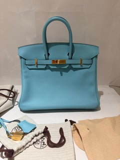 Hermes Birkin 25 Bleu Atoll with gold hardware handbag