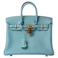 Hermes Birkin 25 Bleu Atoll with gold hardware handbag