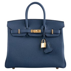 Hermès Birkin 25 Bleu De Prusse Togo Leather With Gold Hardware