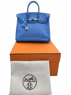 Borsa Hermes Birkin 25 in pelle Swift Bleu Du Nord con finiture in palladio