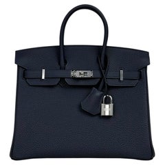 Hermès Birkin 25 Bleu Nuit Togo Leather With Palladium Hardware