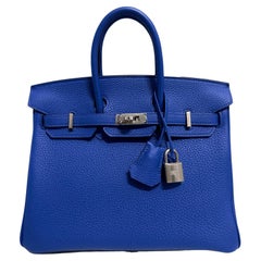 Hermes Birkin 25 Bleu Royal Royale Blue Togo Leather Palladium Hardware Handbag