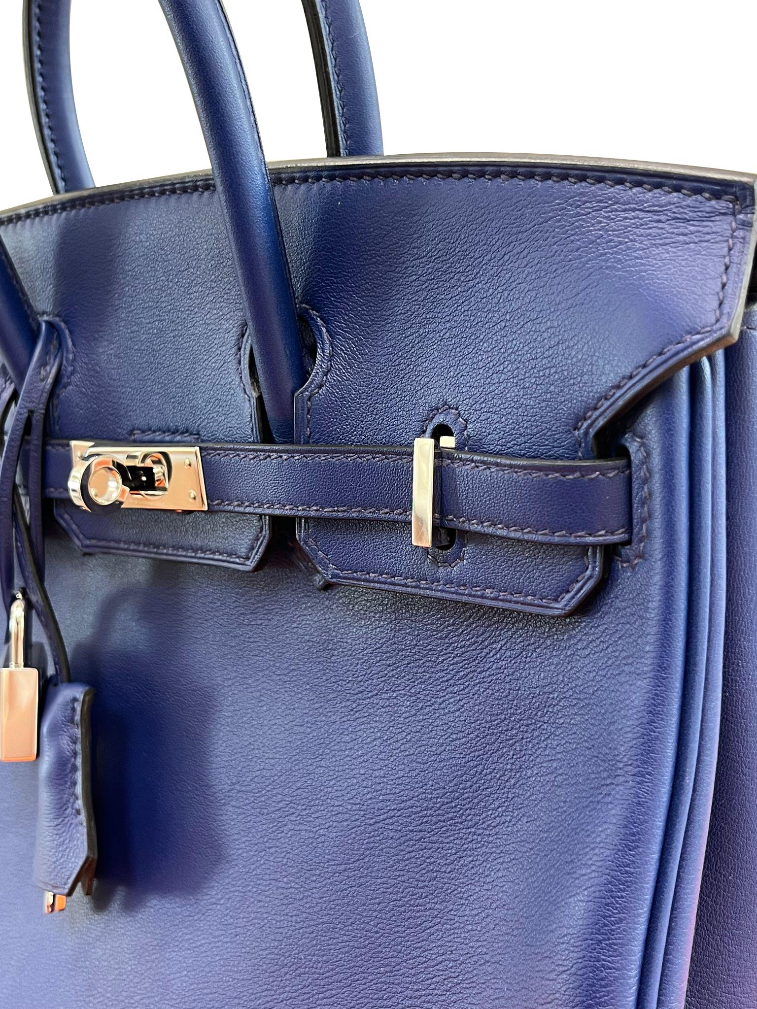 Hermes Birkin 25 Bleu Saphir Swift Borsa in pelle con hardware Palladium in vendita 6