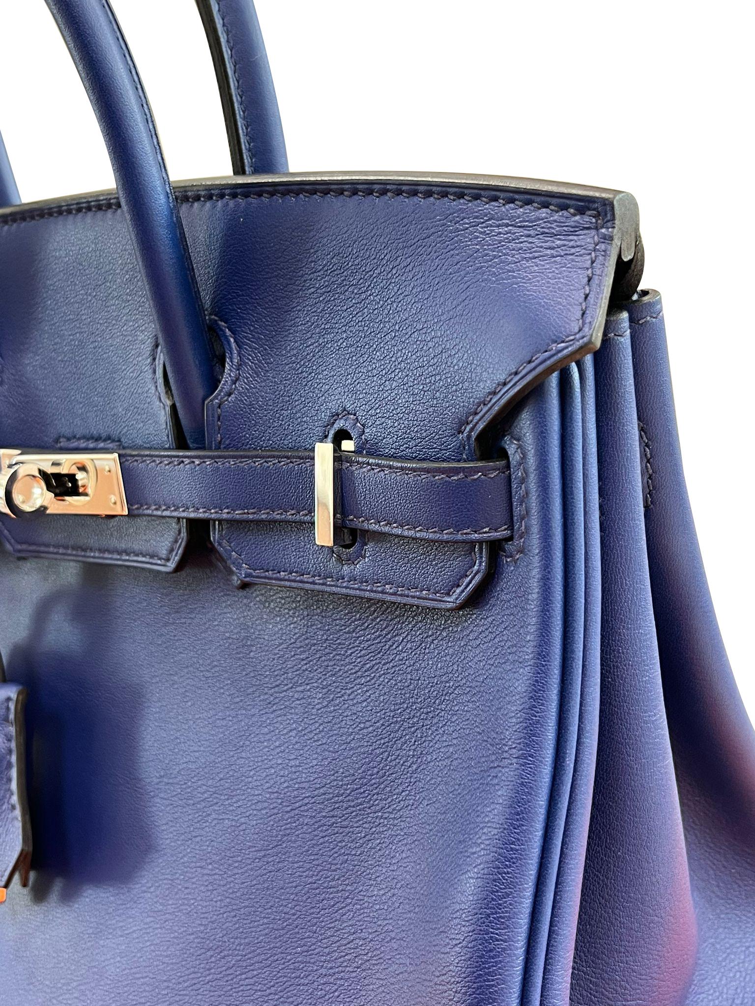 Hermes Birkin 25 Bleu Saphir Swift Borsa in pelle con hardware Palladium in vendita 7