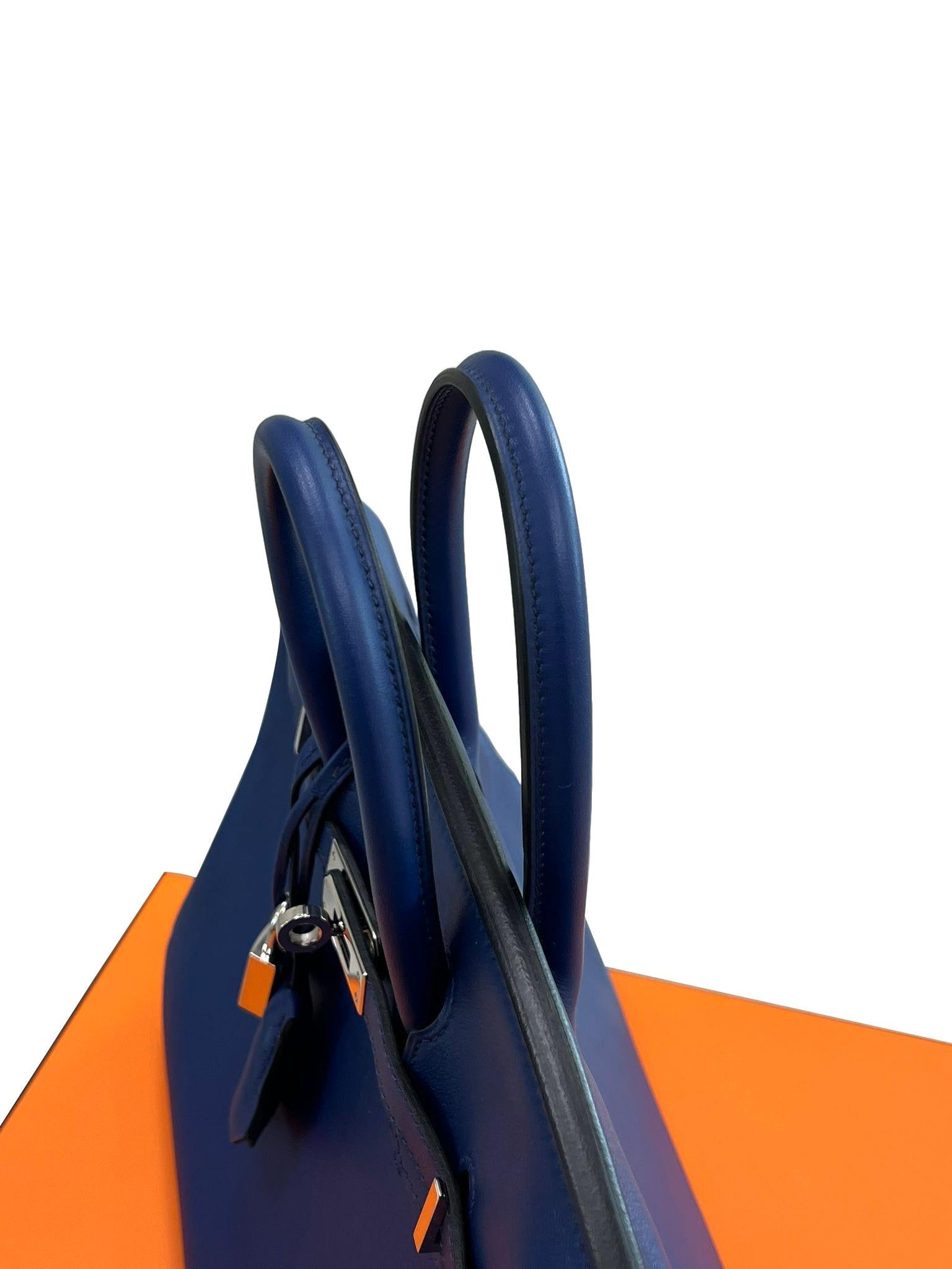 Hermes Birkin 25 Bleu Saphir Swift Borsa in pelle con hardware Palladium in vendita 8