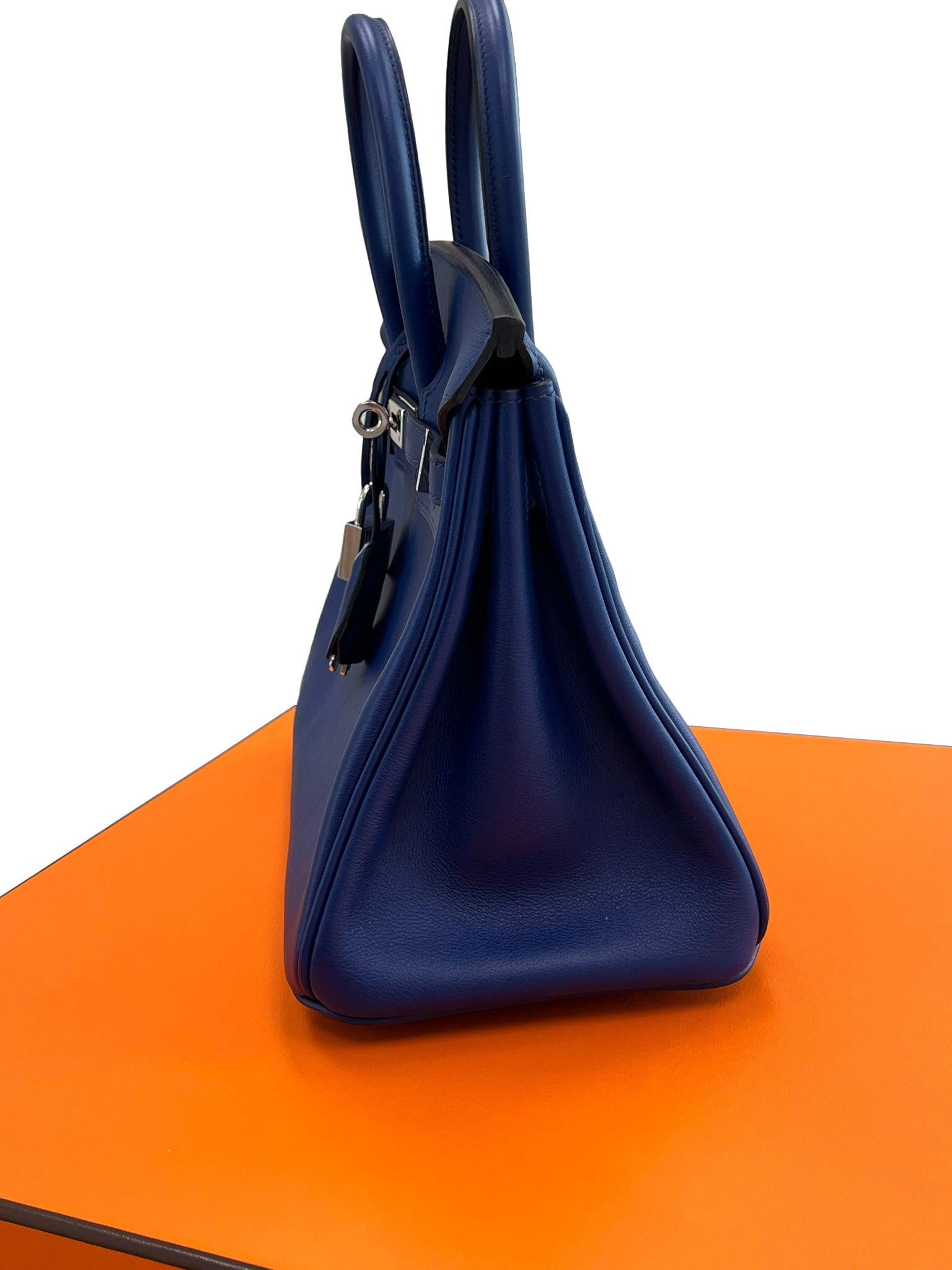 Hermes Birkin 25 Bleu Saphir Swift Borsa in pelle con hardware Palladium in vendita 9