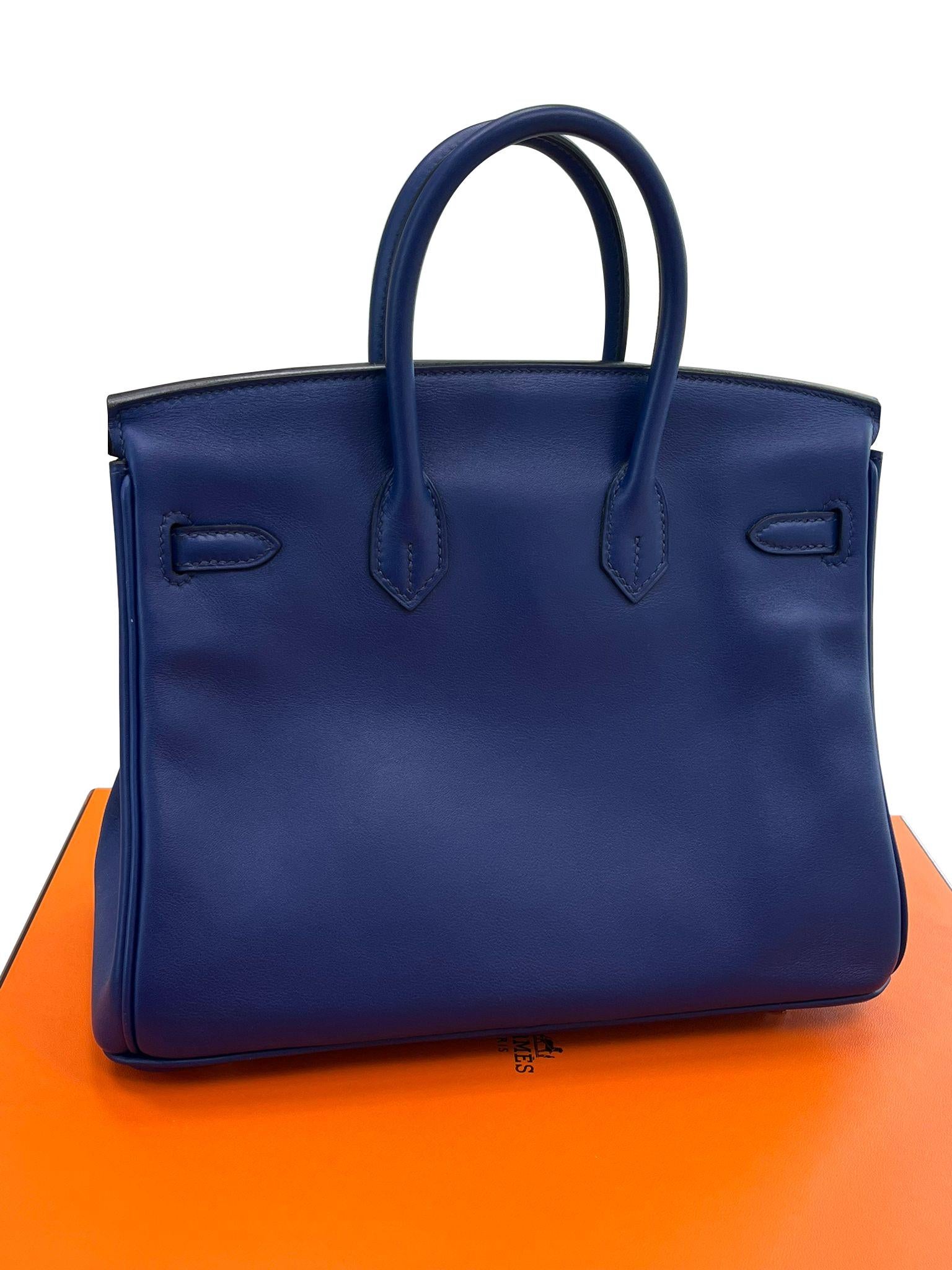 Hermes Birkin 25 Bleu Saphir Swift Borsa in pelle con hardware Palladium in vendita 10