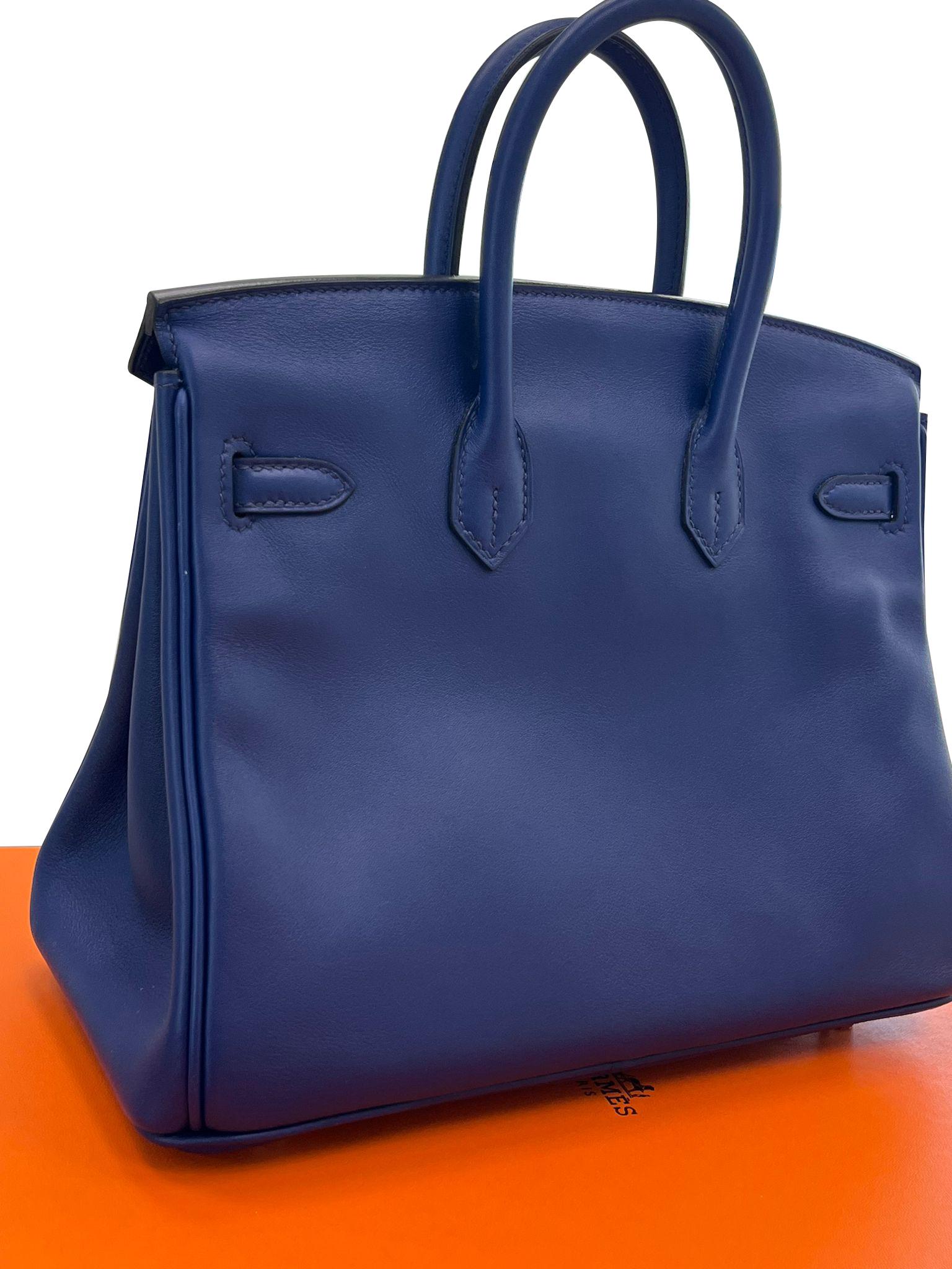 Hermes Birkin 25 Bleu Saphir Swift Borsa in pelle con hardware Palladium in vendita 11