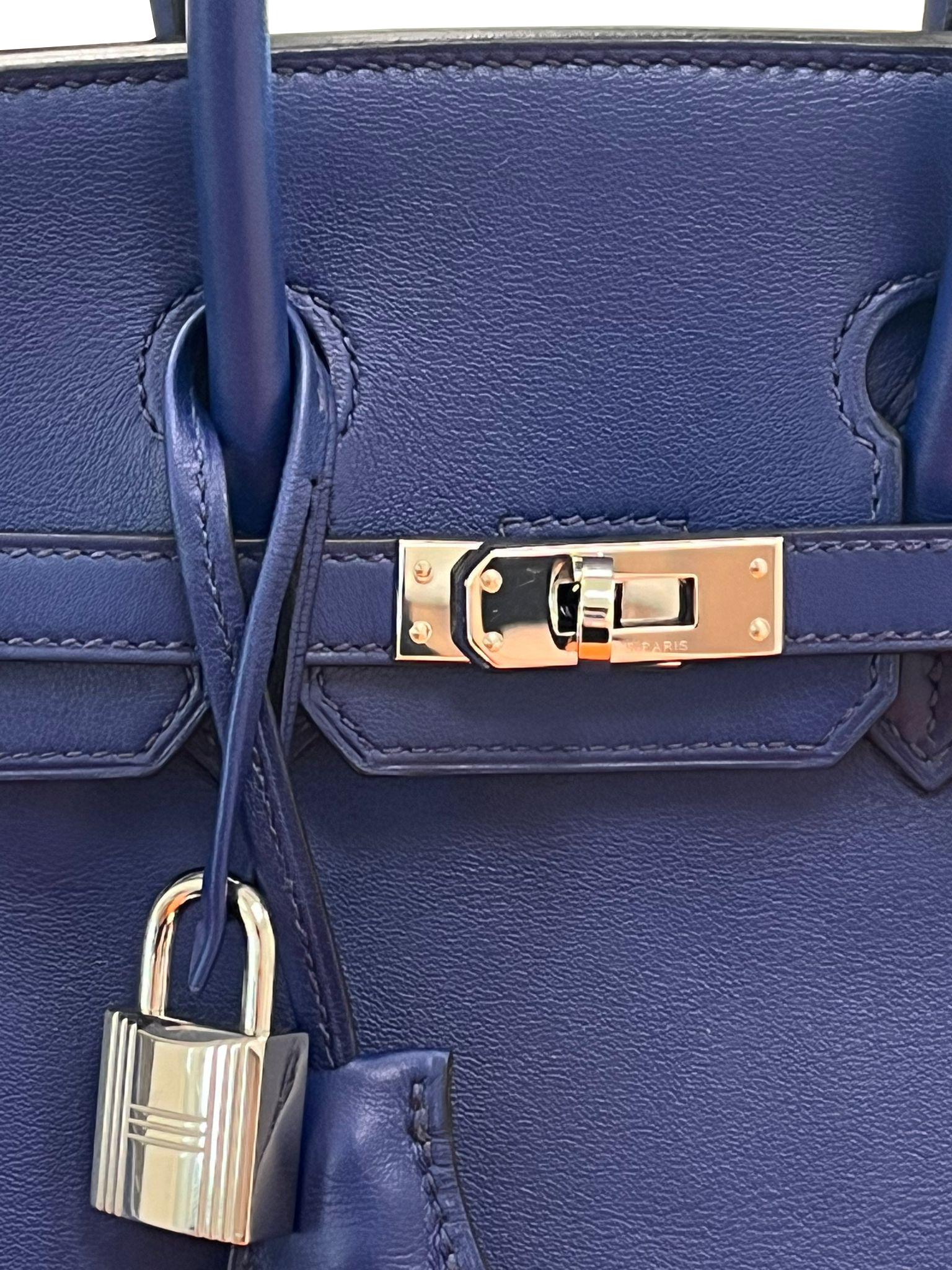 Hermes Birkin 25 Bleu Saphir Swift Borsa in pelle con hardware Palladium in vendita 12