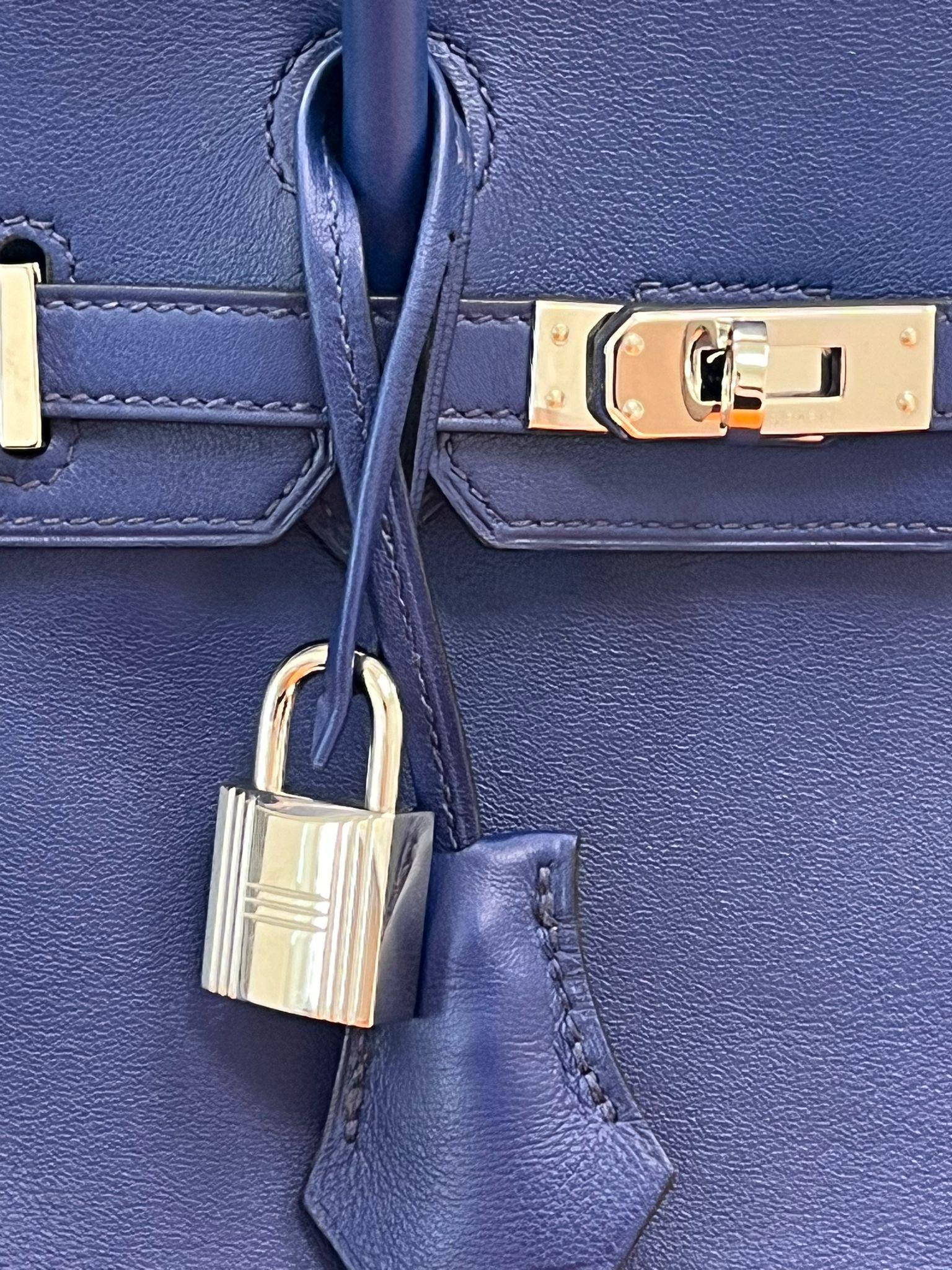 Hermes Birkin 25 Bleu Saphir Swift Borsa in pelle con hardware Palladium in vendita 13