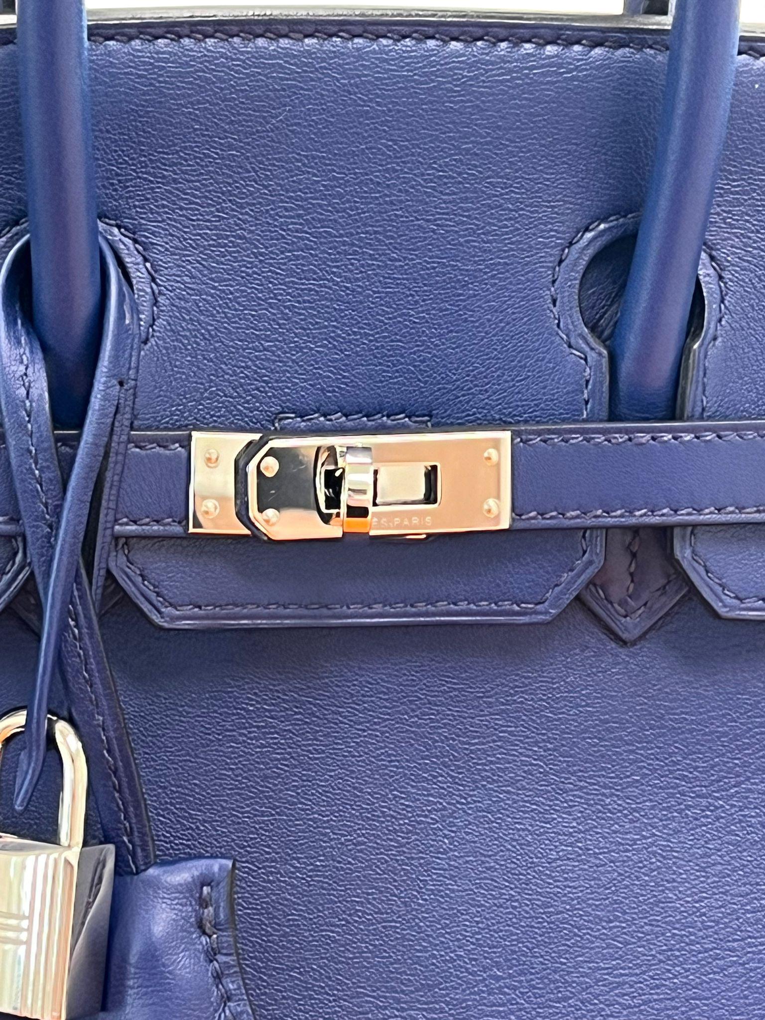 Hermes Birkin 25 Bleu Saphir Swift Borsa in pelle con hardware Palladium in vendita 14