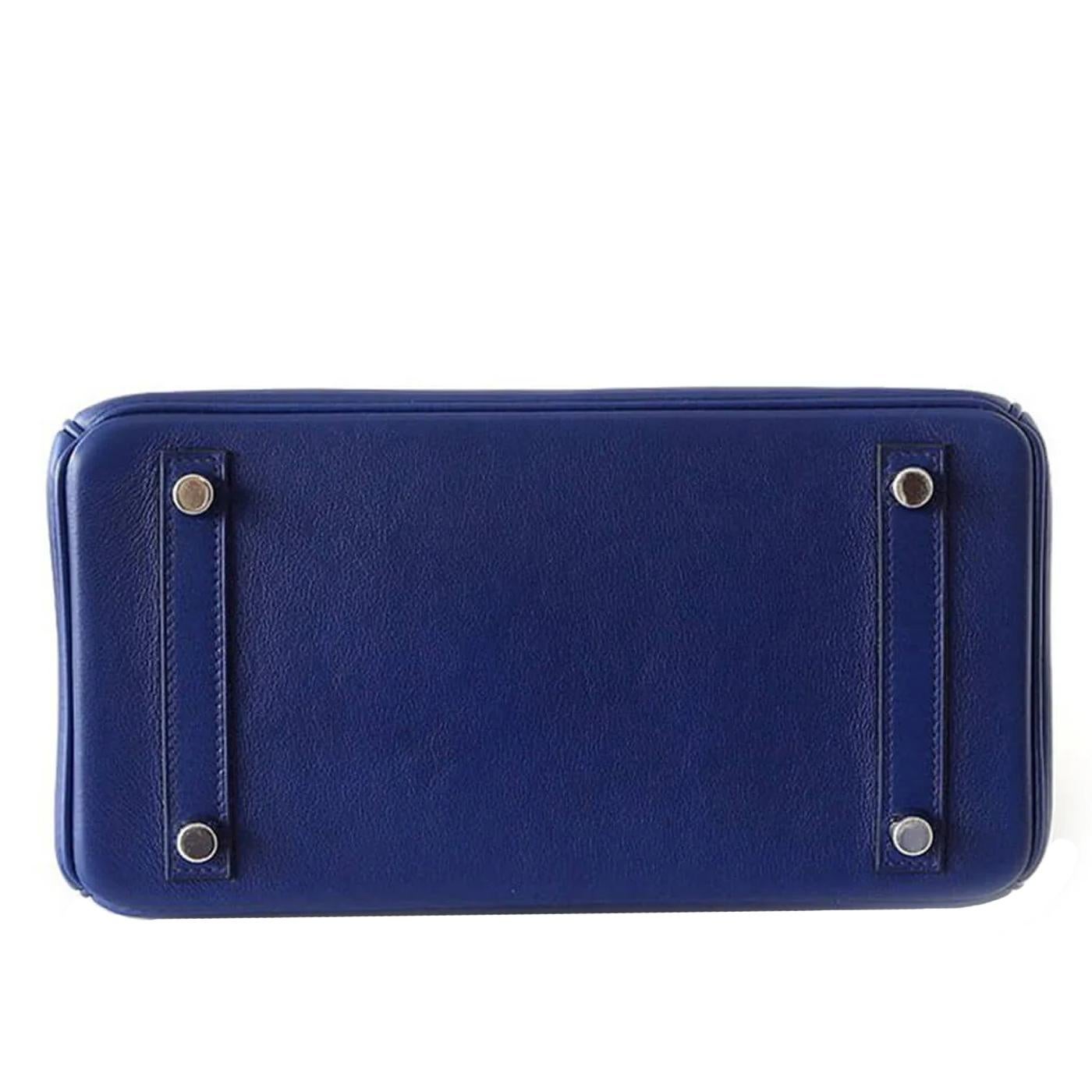 Viola Hermes Birkin 25 Bleu Saphir Swift Borsa in pelle con hardware Palladium in vendita