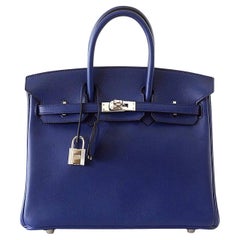 Hermes Birkin 25 Bleu Saphir Swift Leather Palladium Hardware Bag