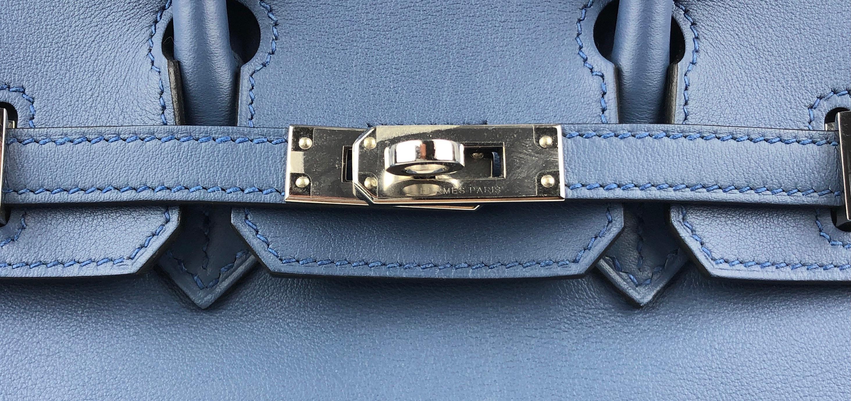 Hermes Birkin 25 Blue Agate Palladium Hardware In Excellent Condition In Miami, FL