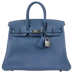 Hermes Birkin 25 Blue Agate Palladium Hardware