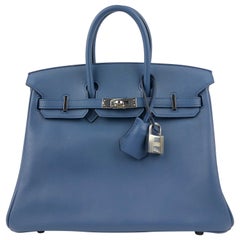 Hermes Birkin 25 Blue Agate Palladium Hardware 