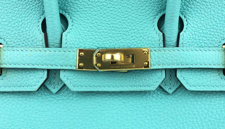 Hermes Birkin 25 Blue Atoll Tiffany Blue Togo Leather Gold