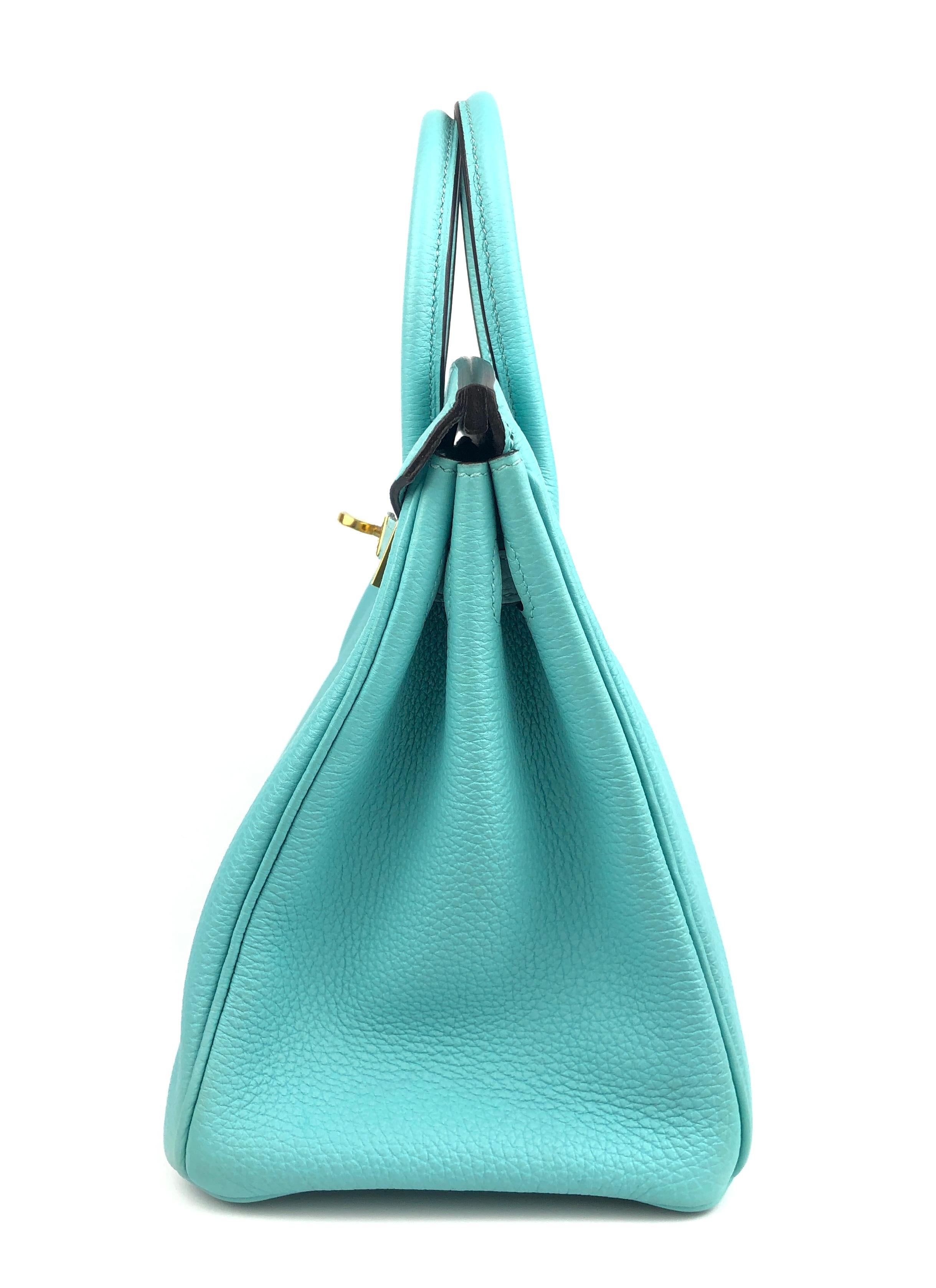 Women's or Men's Hermes Birkin 25 Blue Atoll Tiffany Blue Togo Leather Gold Hardware
