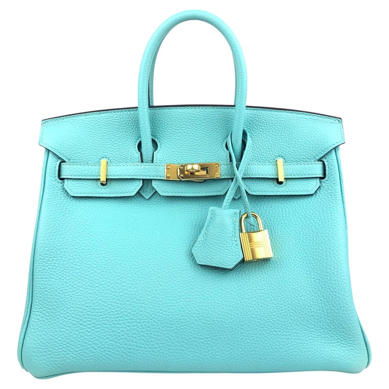 Hermes Birkin Bag 25cm Blue Atoll Togo Gold Hardware
