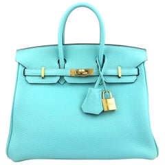 Hermes Birkin 25 Blue Atoll Tiffany Blue Togo Leather Gold Hardware