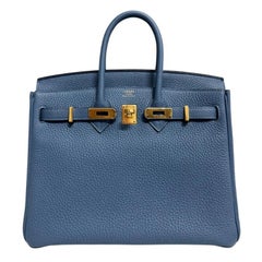 Hermes Birkin 25 Blau Azur Togo Leder Gold Hardware Seltene Top Handle Bag