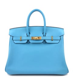 Hermes Birkin 25 Blue Bleu du Nord Leather Handbag Bag Gold Hardware RARE