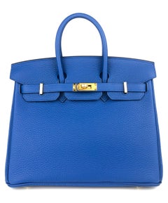 Hermes Birkin 25 Blue Bleu France Togo Leather Handbag Gold Hardware 2022