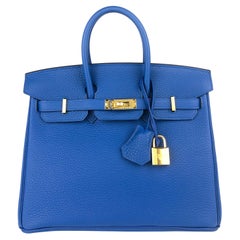 Hermes Birkin 25 Blue Bleu France Togo Leather Handbag Gold Hardware 2022