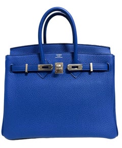 Hermes Birkin 25 Blue Bleu Royal Togo Leather Handbag Palladium Hardware
