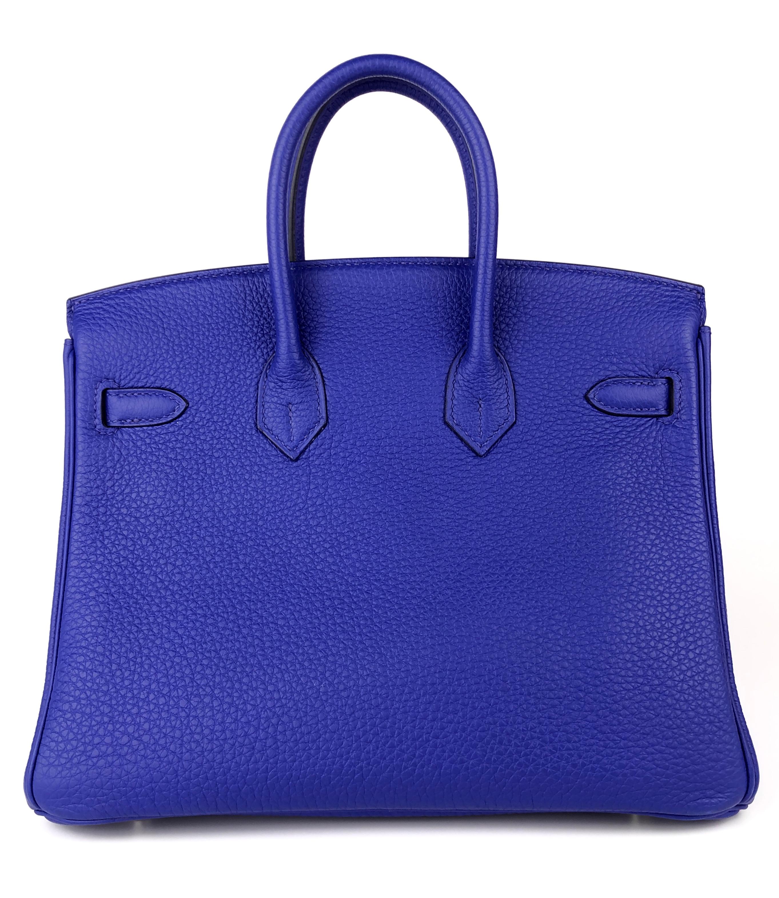 Women's or Men's Hermes Birkin 25 Blue Bleu Royal Togo Leather Handbag Palladium Hardware NEW 