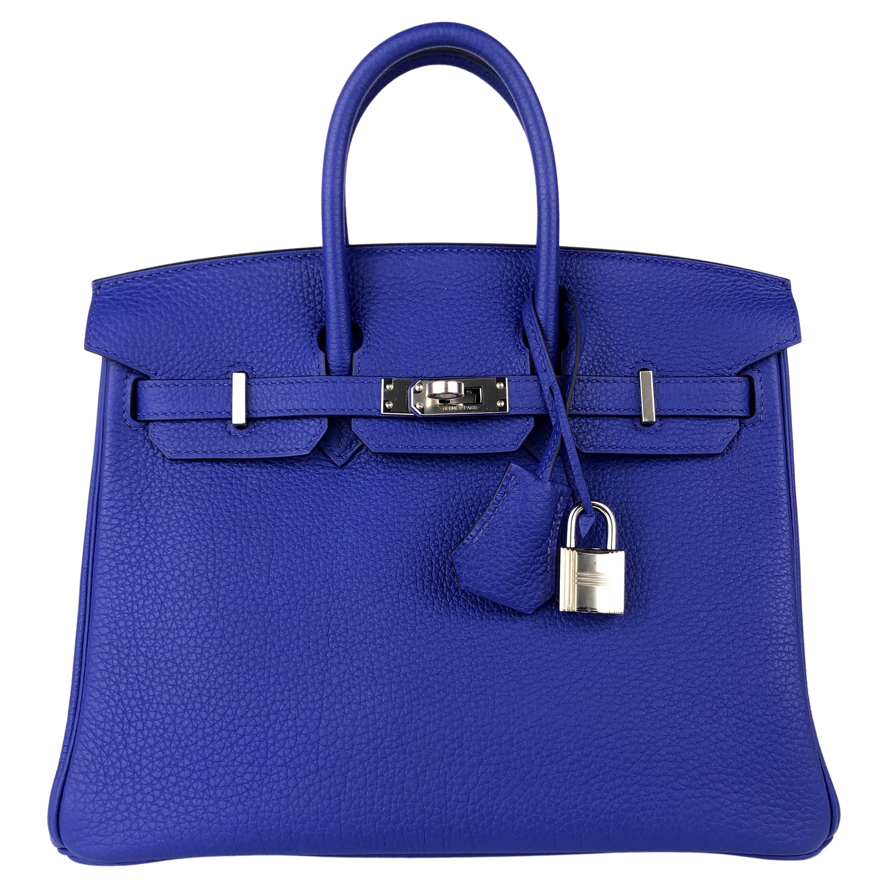 Hermes Birkin 25 Blue Bleu Royal Togo Leather Handbag Palladium Hardware NEW 